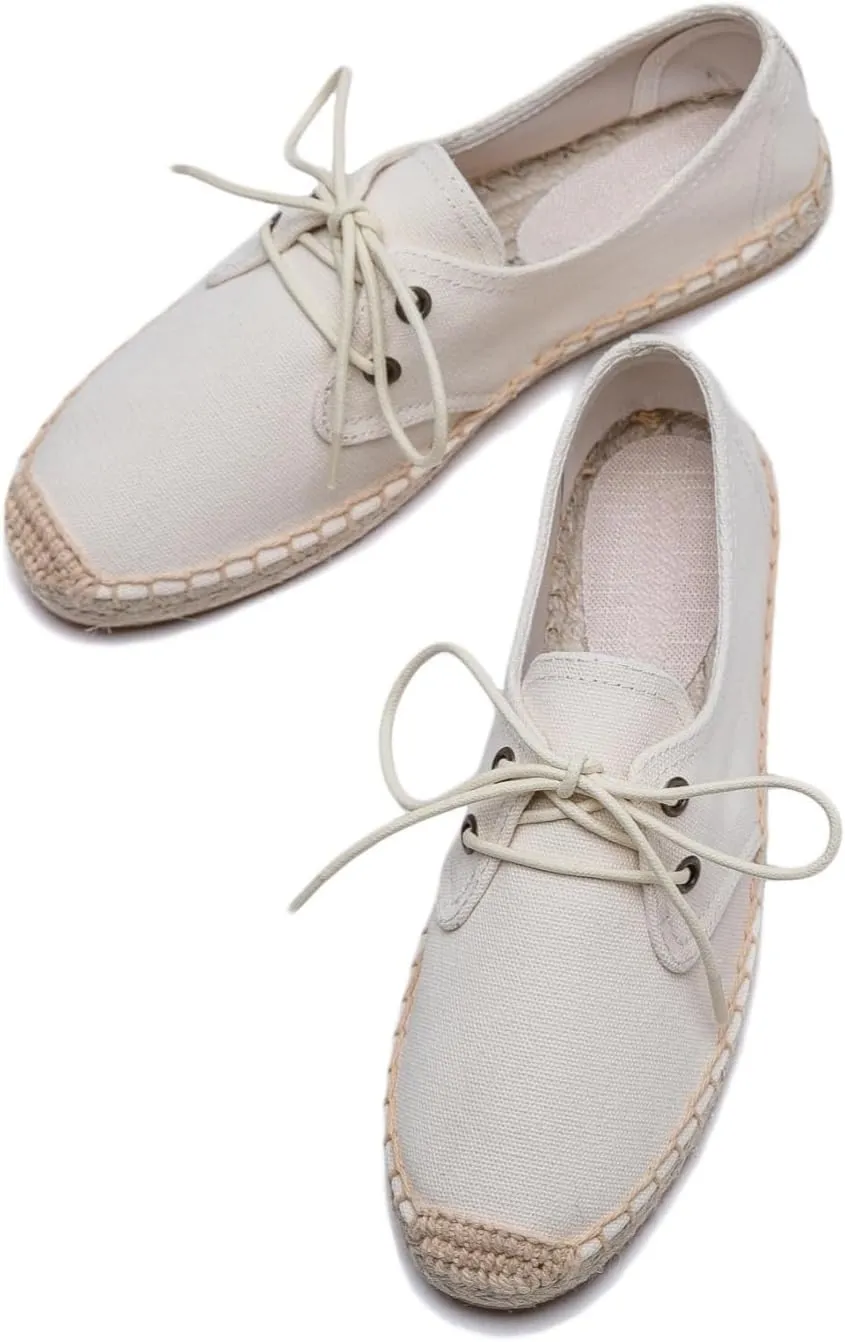 Slip On Sneakers Espadrilles for Women Canvas Flat Lace Up Summer Spring Fall Casual Loafers
