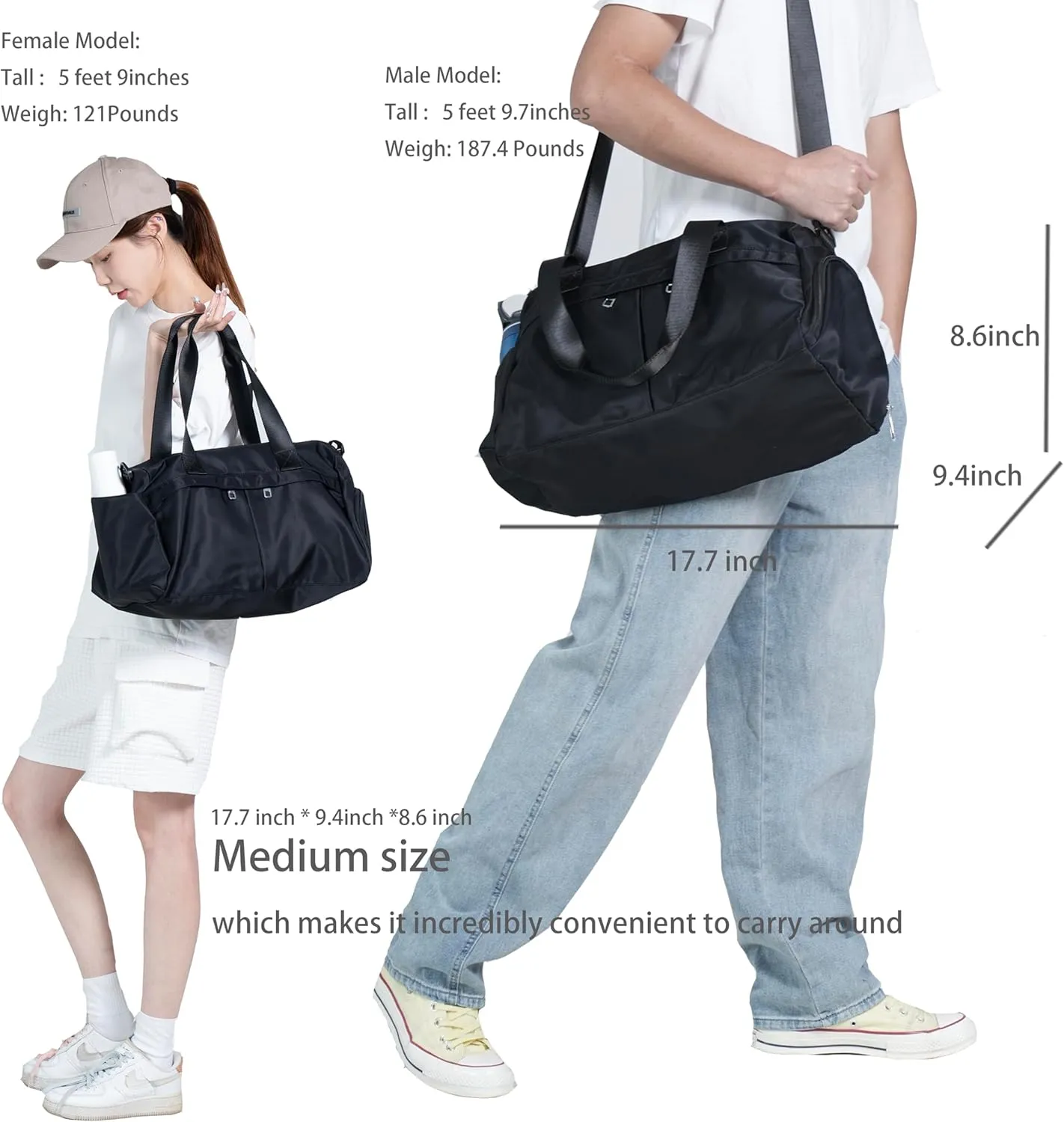 Small Gym Bag 3.0 Durable Designed Duffel Bag with Shoe Compartment Including 2 Detachable Wet-Compartment WoMen & Men (Black)