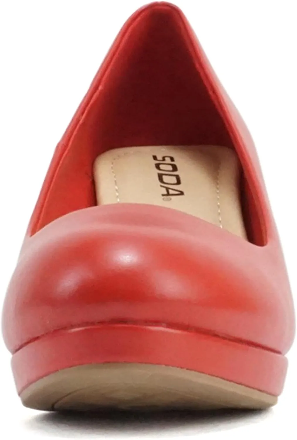 Soda “ANDI” ~ Women Closed Round Toe Slip-On Comfortable Cushion Insole Mid Heel Pump Shoe