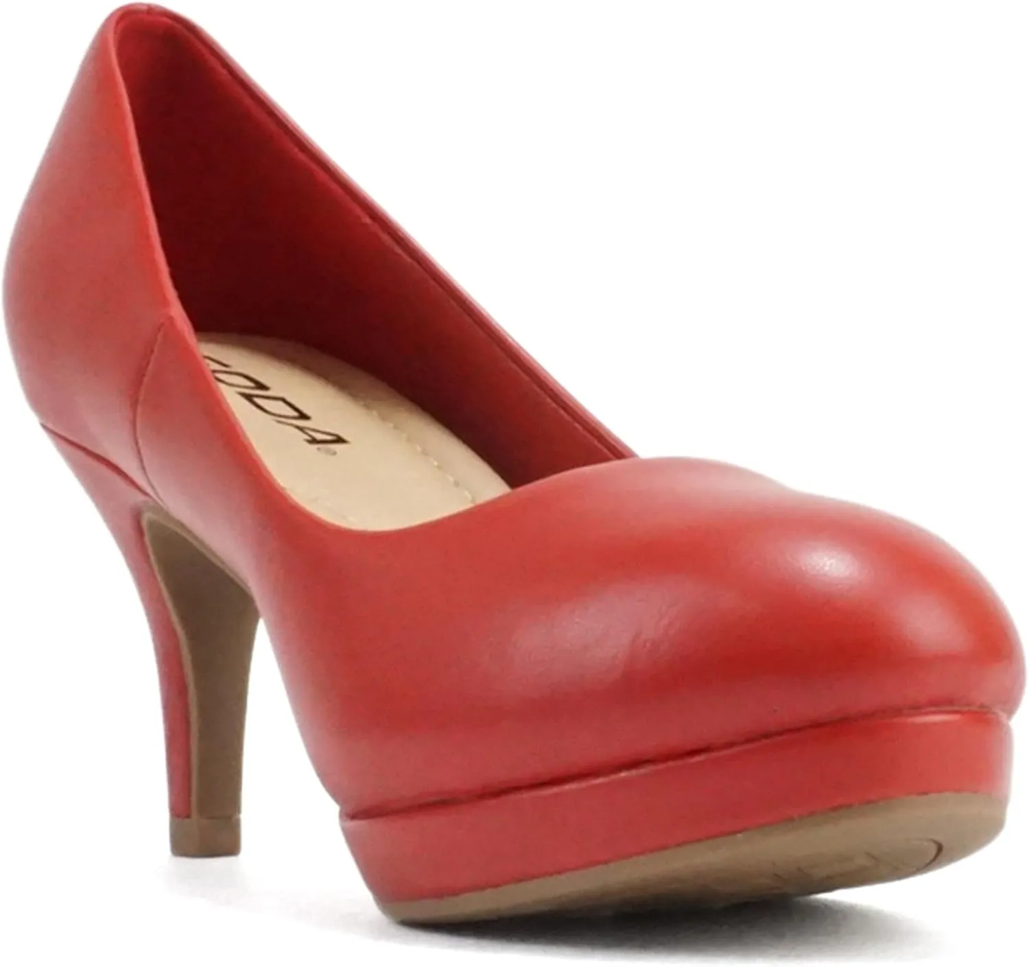 Soda “ANDI” ~ Women Closed Round Toe Slip-On Comfortable Cushion Insole Mid Heel Pump Shoe