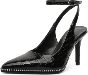 Soireelady Women's Slingback Heels Ankle Strap Pointed Toe Stilettos High Heel Beaded Pumps Dress Shoes 3.5 Inches