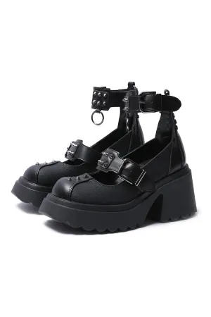 Spiked Ankle Strap Platform Heels