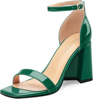 Square Open Toe Block High Heels for Women Ankle Strap Chunky Heeled Sandals Women's Summer Dress Sandal Shoes 3 Inch