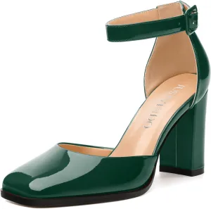 Square Toe Chunky Heels for Women, 3-Inch Block High Heels Women's Pumps for Wedding, Party, Dress Shoes