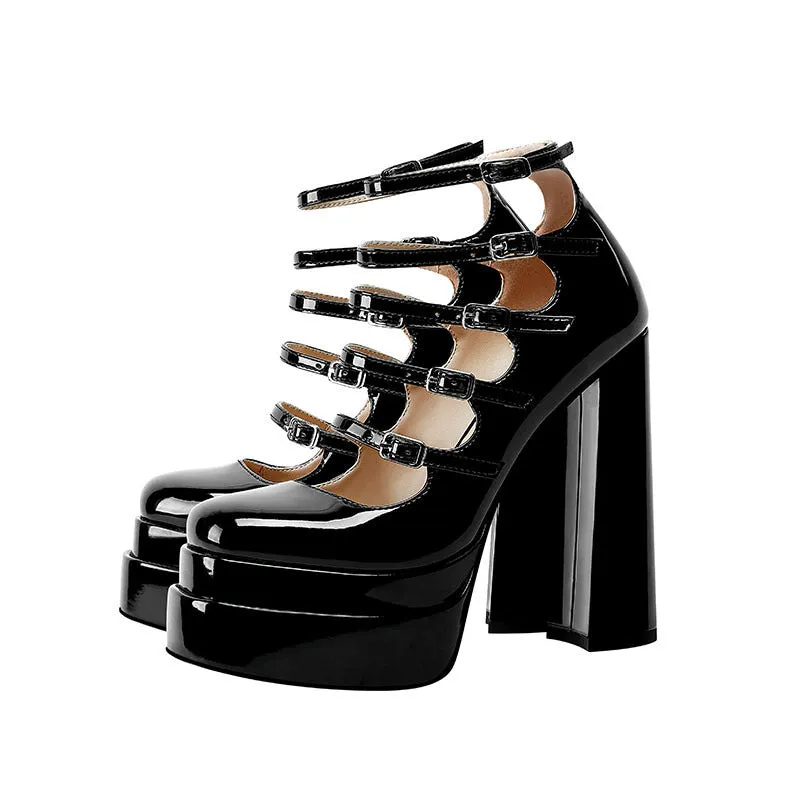 Square Toe Hollow Belt Buckle Heels