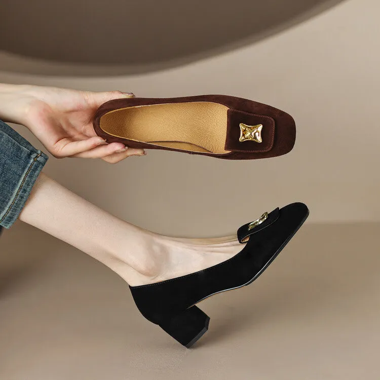 Square Toe Suede Slip-On Loafers
