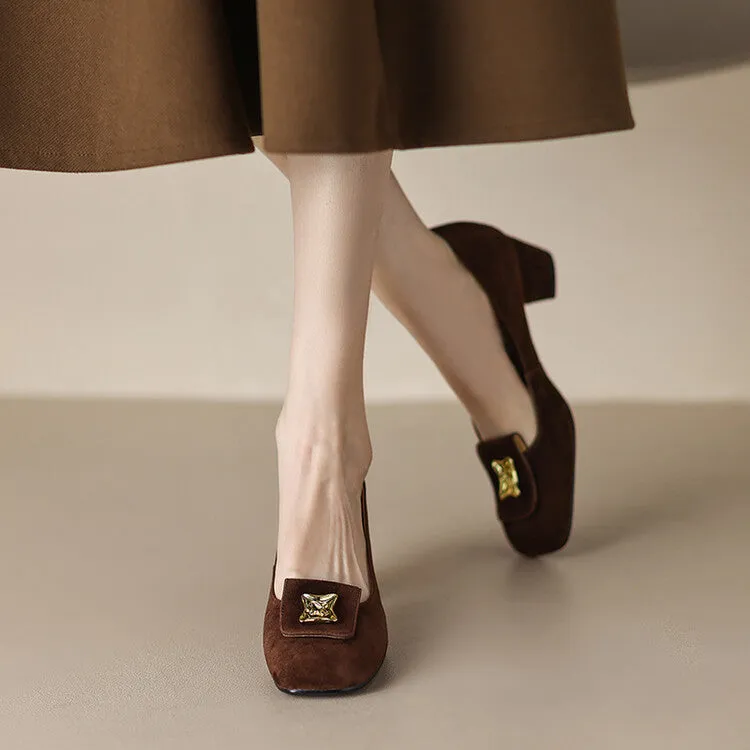 Square Toe Suede Slip-On Loafers