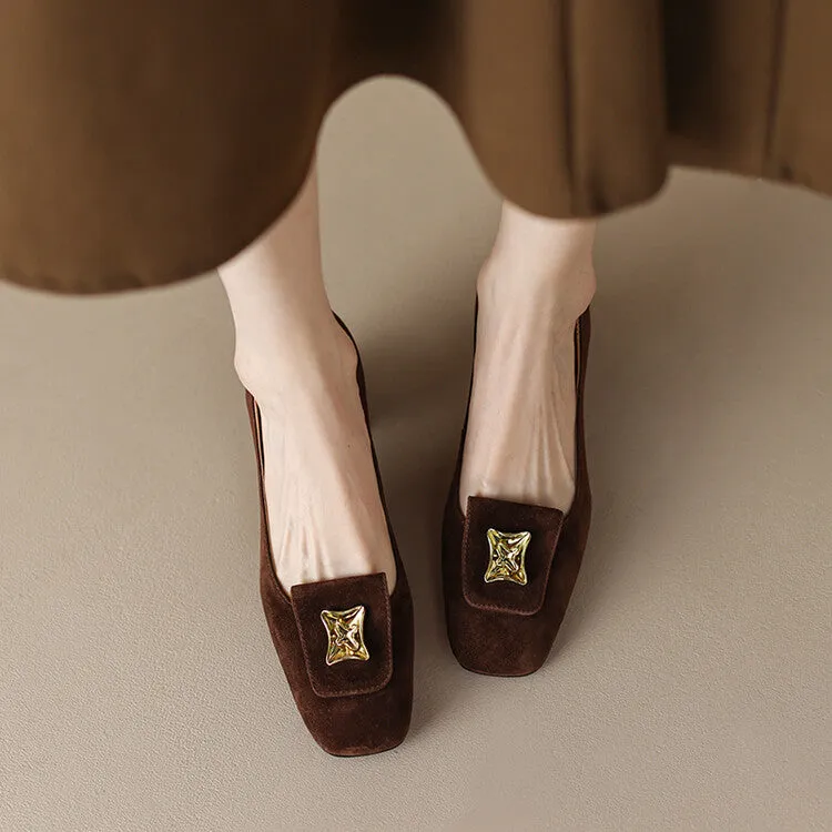 Square Toe Suede Slip-On Loafers