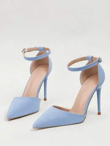 Stiletto Heeled Pumps, Point Toe Ankle Strap Pumps