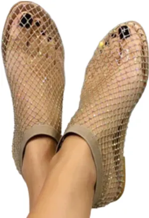 StoneLiquid Glittery Stretchy Net Shoes Women Ultra Comfortable Shiny Gem Mesh Flats Sparkle Shoe