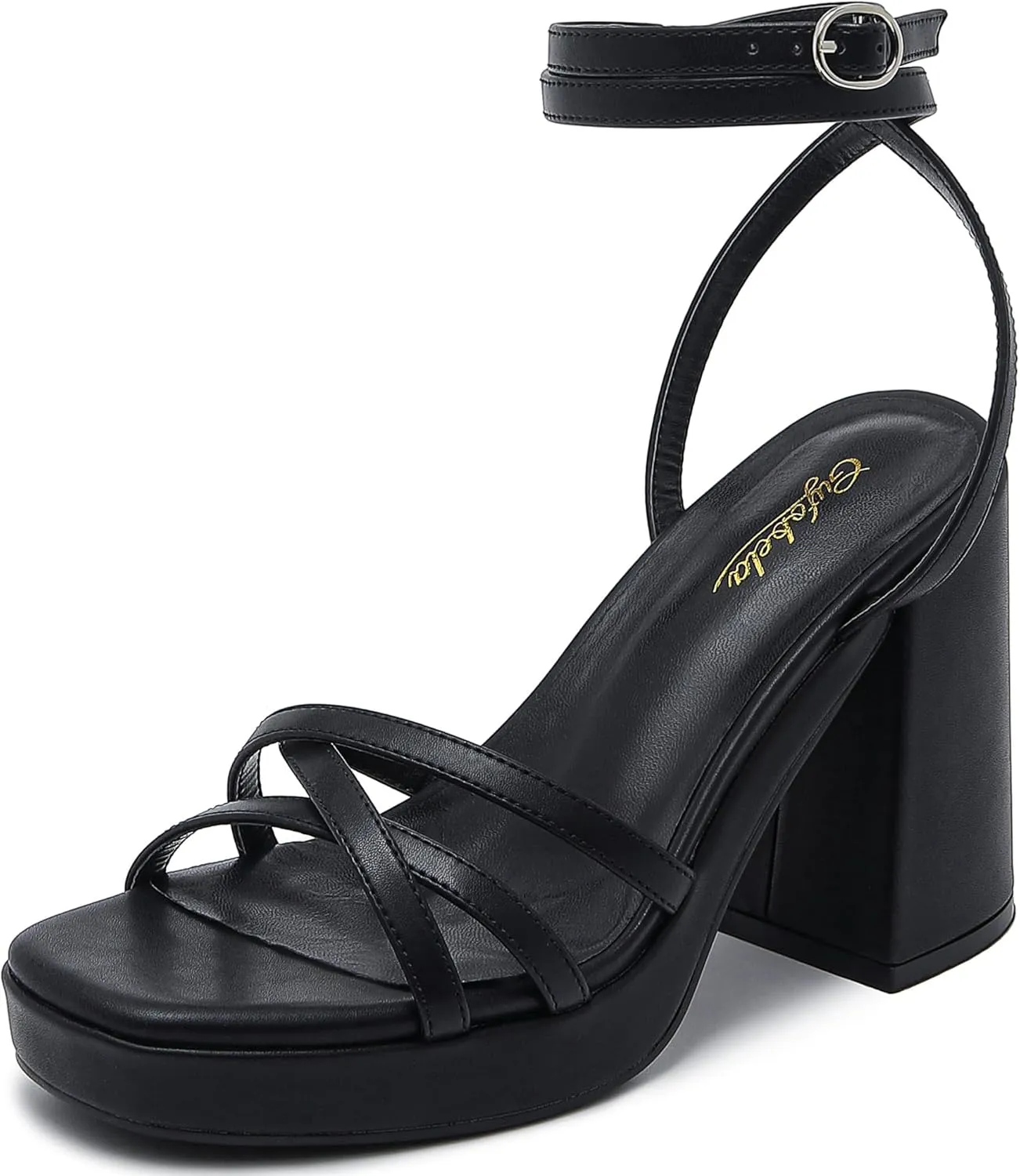 Strappy Platform Heels for Women Heeled Sandals with Lace Up Ankle Strap Square Open Toe Block Heels for Wedding Work Party Prom Dress