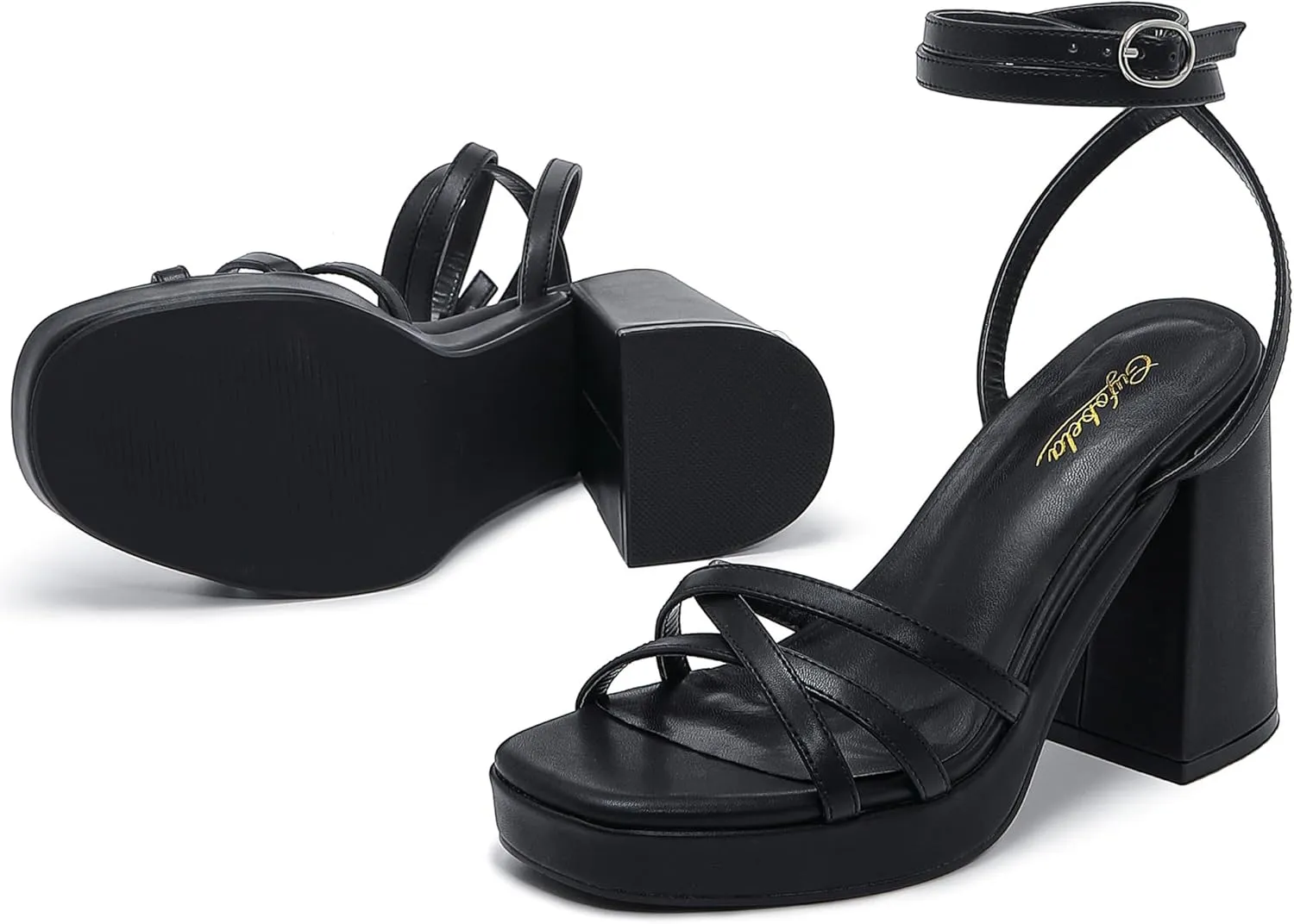 Strappy Platform Heels for Women Heeled Sandals with Lace Up Ankle Strap Square Open Toe Block Heels for Wedding Work Party Prom Dress