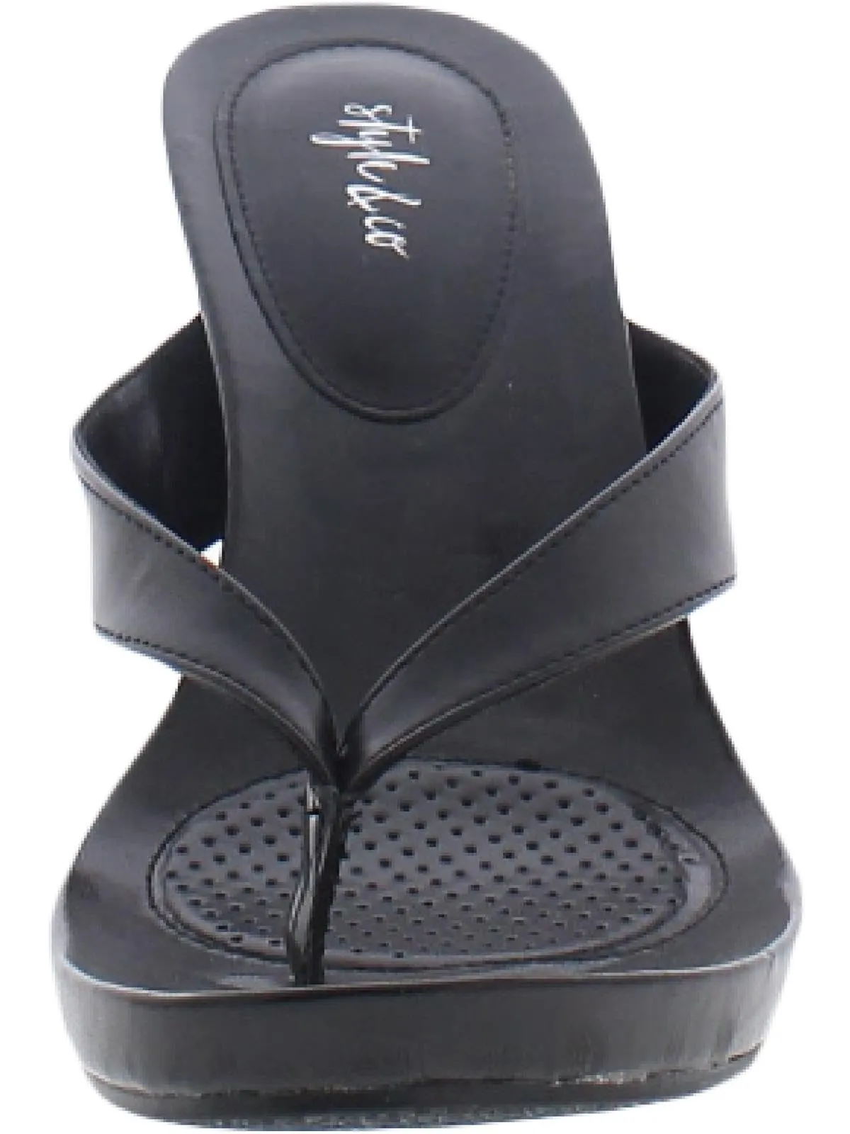 Style & Co Chicklet Wedge Thong Sandals, Black, 6.5