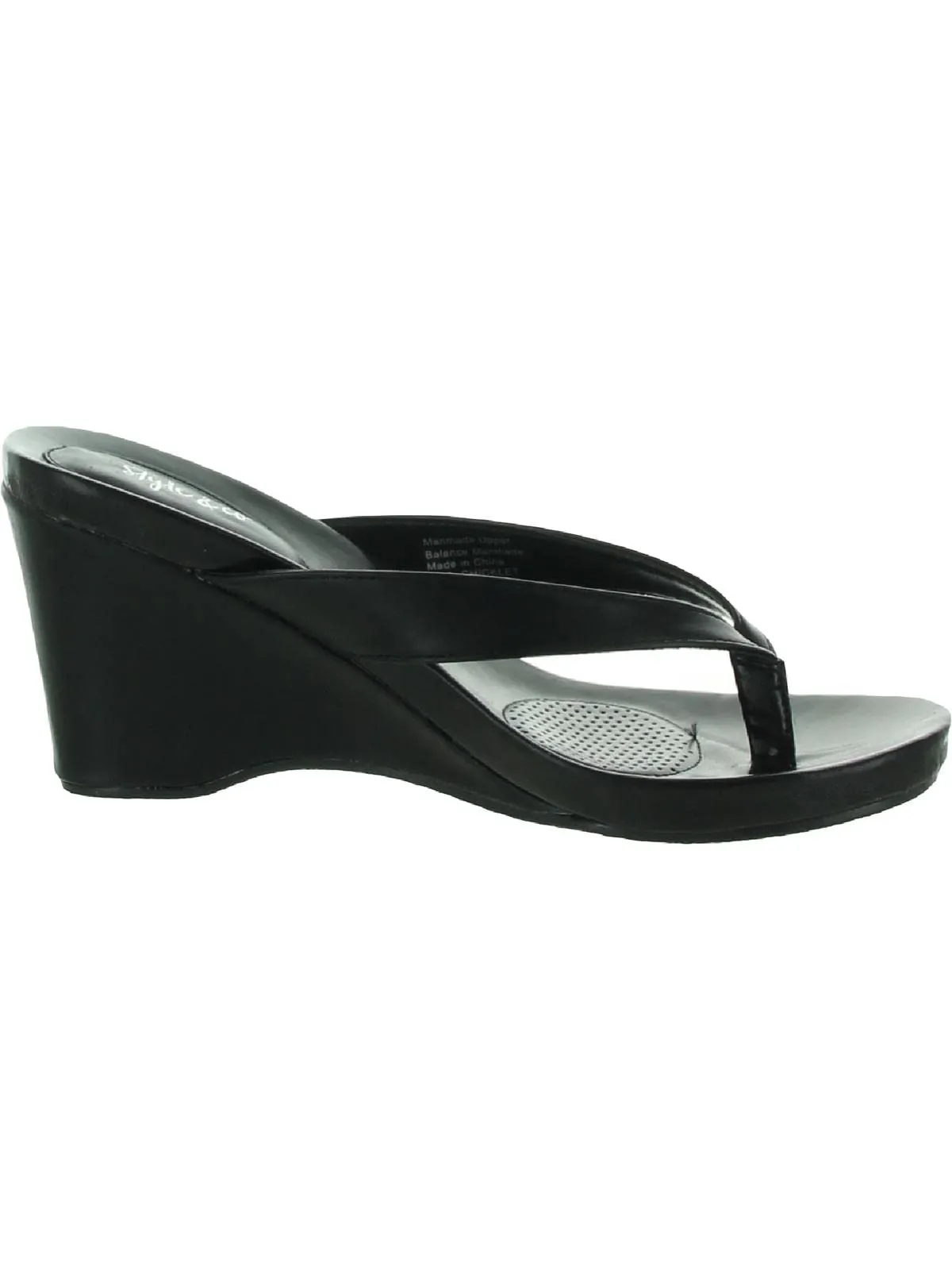 Style & Co Chicklet Wedge Thong Sandals, Black, 6.5