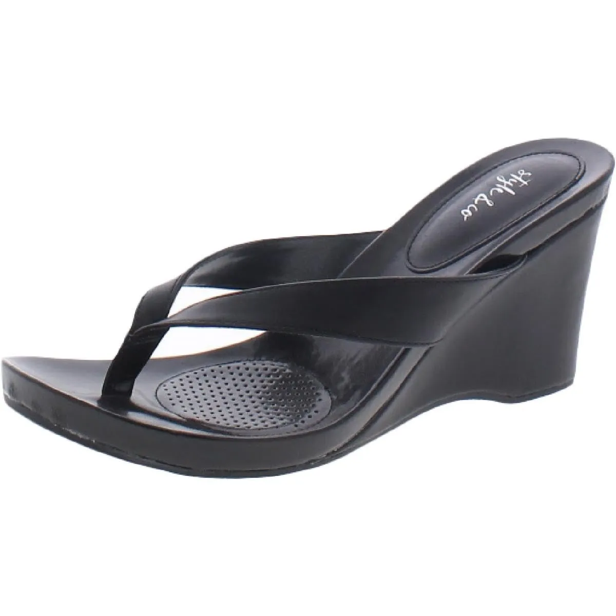Style & Co Chicklet Wedge Thong Sandals, Black, 6.5