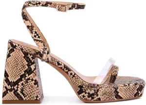 Such Flirt Snake Print Triangular Block Heel Sandals