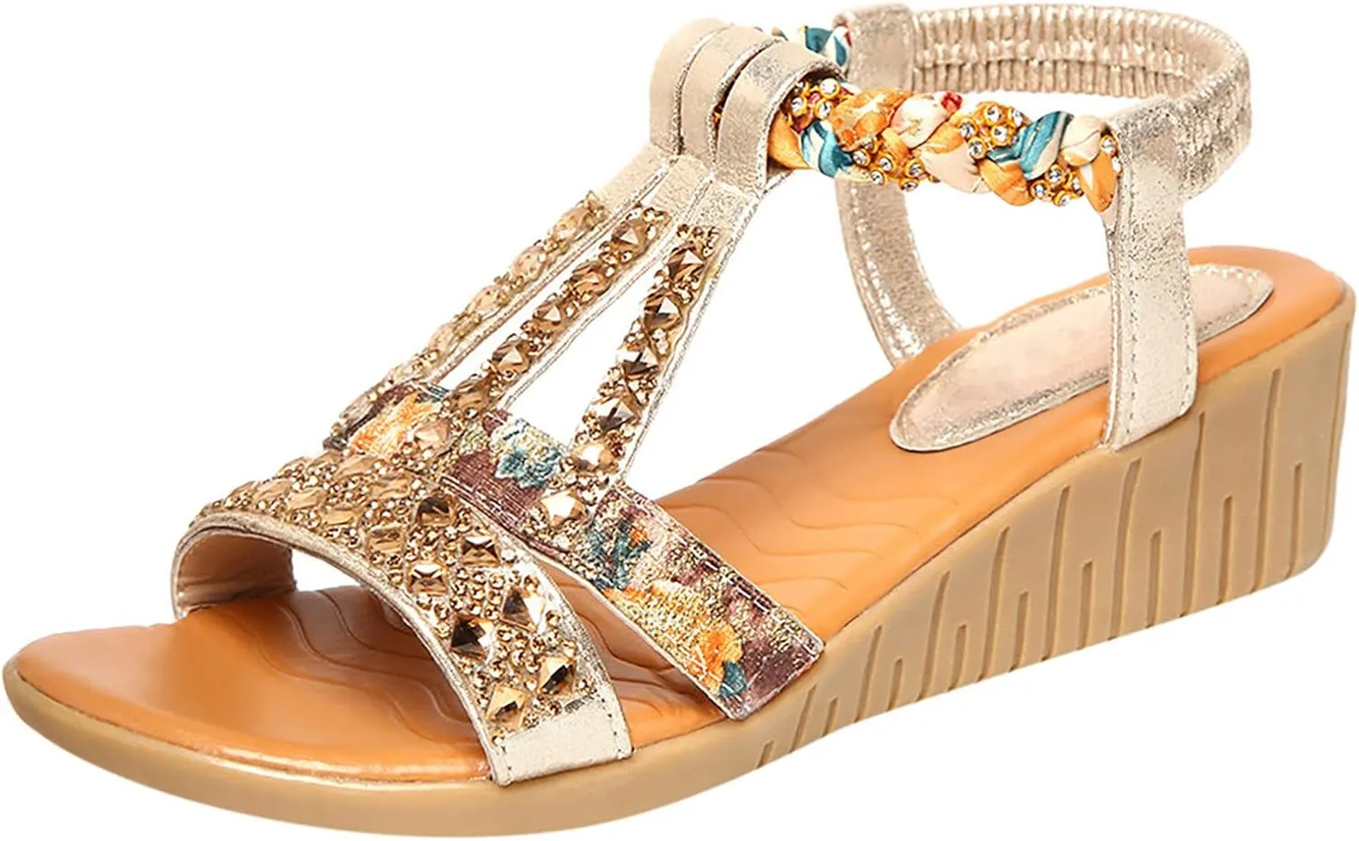 Summer Beach Sandals for Women 2025,Crystal Rhinestone Pearl Flat Sandals for Women Dressy Bling Sparkly Thong Sandals Comfortable T Strap Slip-On Shoes Casual Walking Sandals Strappy Sandals ﻿