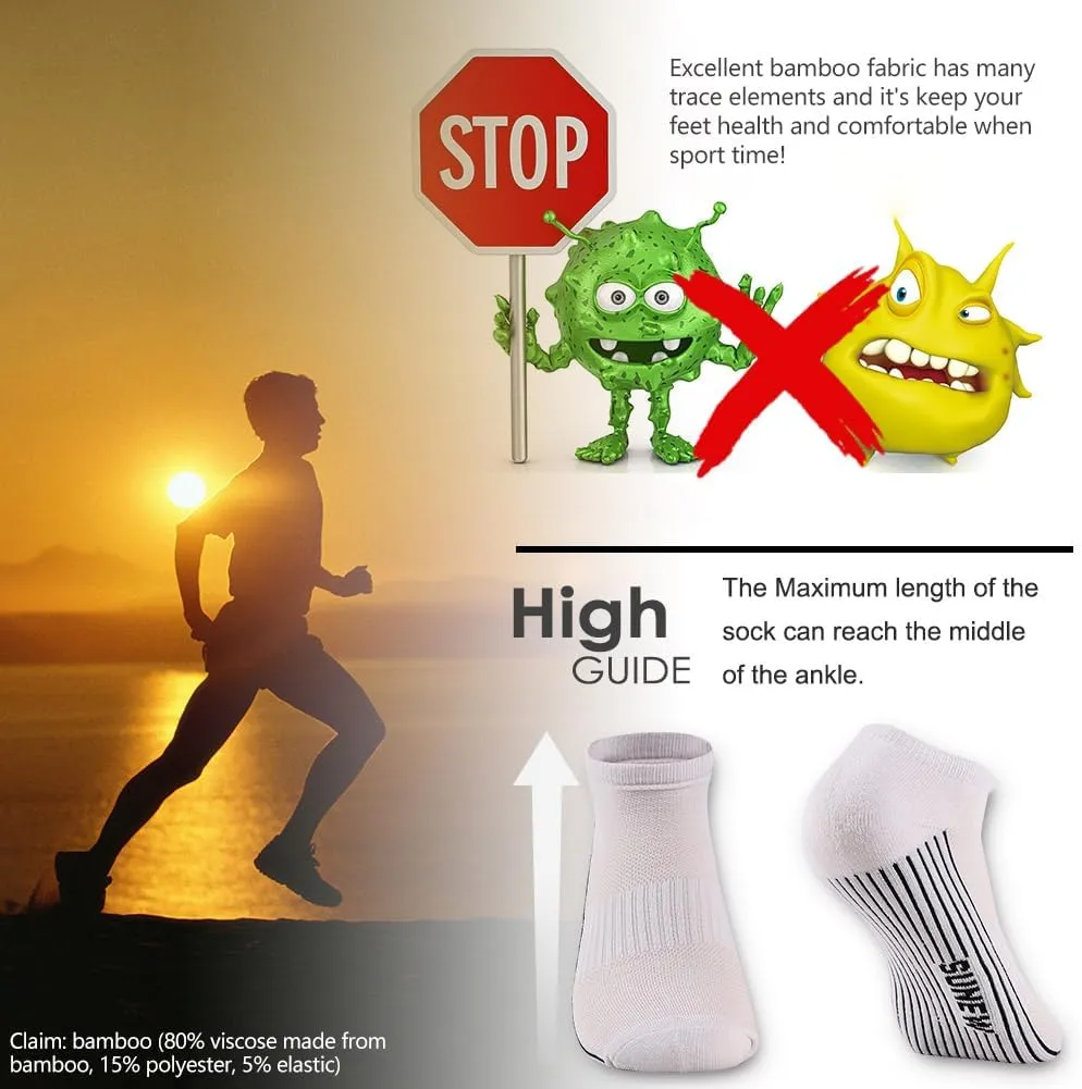 Sunew Viscose Bamboo Socks, Unisex Cushioned Comfortable Ankle Workout Hiking Golf Socks 6 Pairs