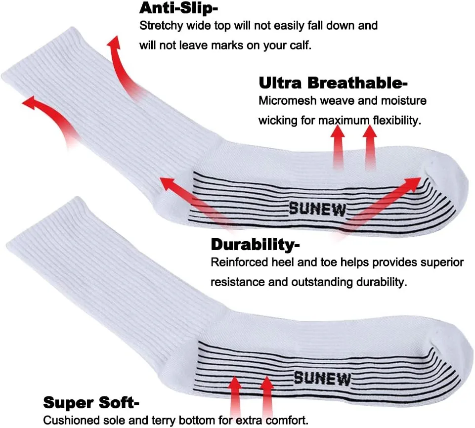 Sunew Viscose Bamboo Socks, Unisex Cushioned Comfortable Crew Workout Hiking Socks 6 Pairs