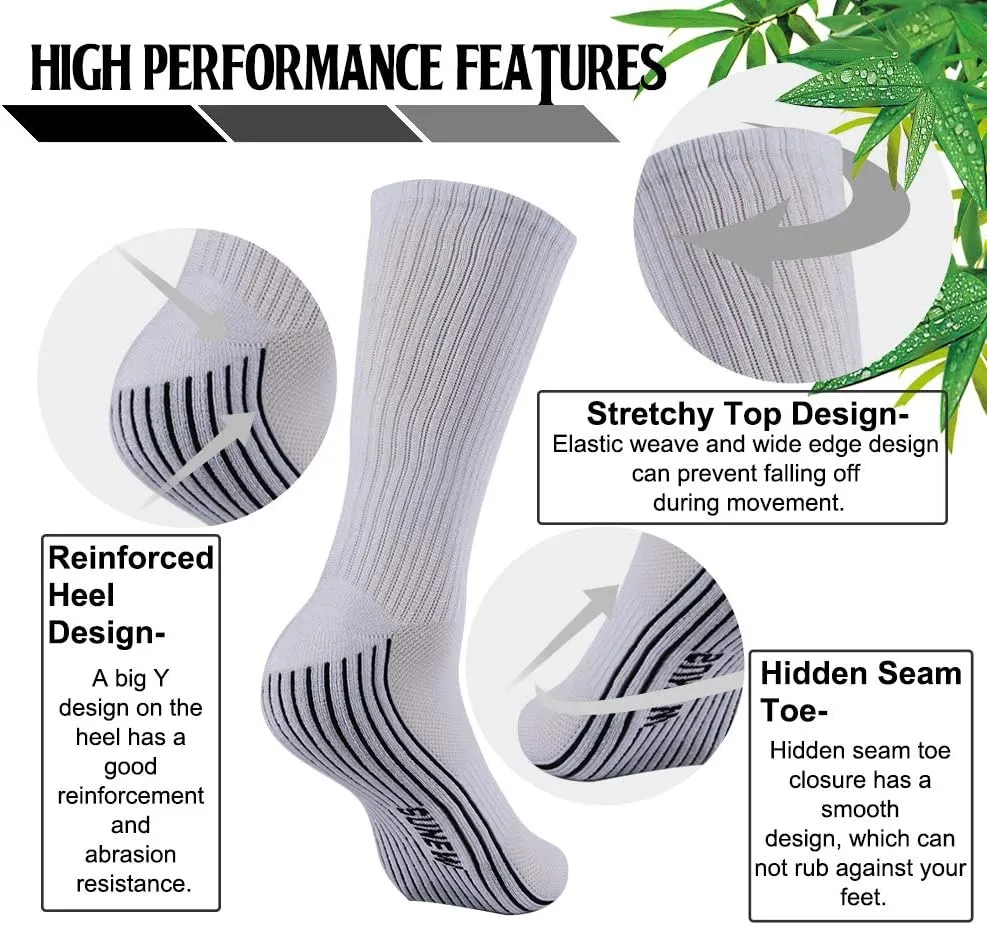 Sunew Viscose Bamboo Socks, Unisex Cushioned Comfortable Crew Workout Hiking Socks 6 Pairs