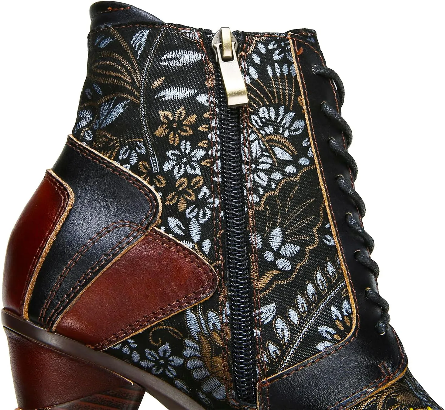 Superladystar's Retro Handmade Leather Ankle Boots, Mid heels, Comfortable, Boots, Colorful Painting, Metallic Style - Fashion