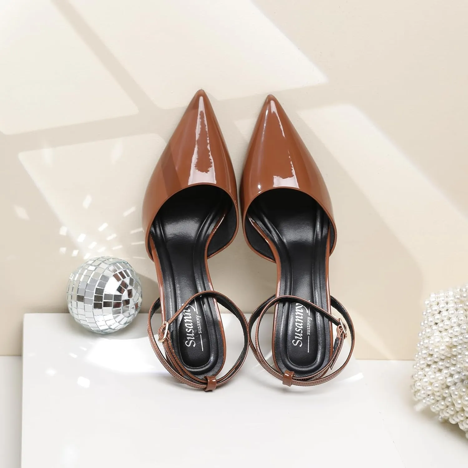 Susanny Heels for Women Stiletto Closed Pointed Toe Backless Dress Shoes High Heels Sexy Kitten Pumps Wedding Guest Party Dance Prom Dressy Comfort Shoes