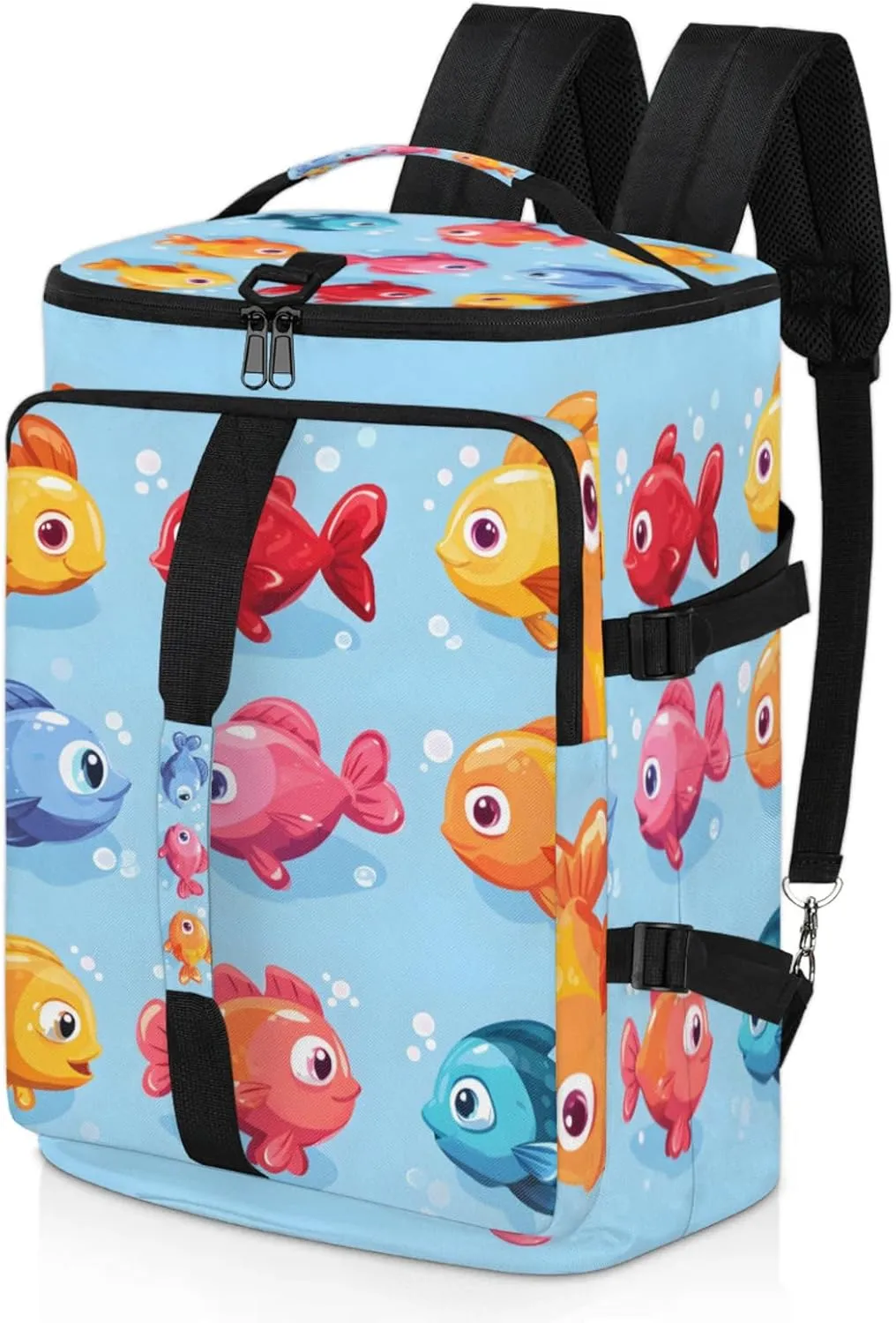 Tactical Sports Duffle Bag for Travel Waterproof Gym Bag with Shoe Compartment 48L Carry On Luggage for Men & Women 3-in-1 Durable Travel Luggage Cartoon Animal Fish