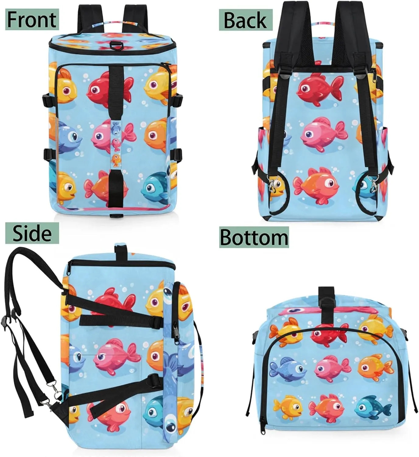 Tactical Sports Duffle Bag for Travel Waterproof Gym Bag with Shoe Compartment 48L Carry On Luggage for Men & Women 3-in-1 Durable Travel Luggage Cartoon Animal Fish