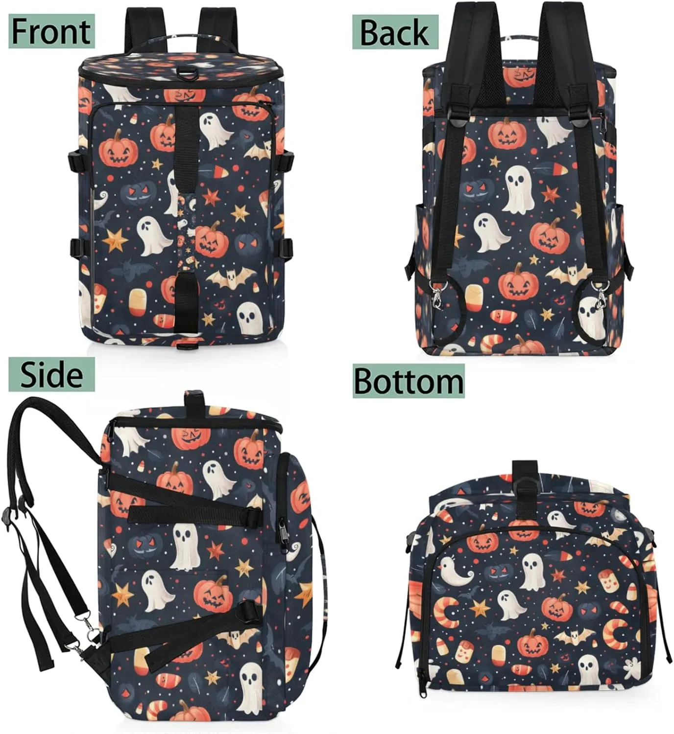 Tactical Sports Duffle Bag for Travel Waterproof Gym Bag with Shoe Compartment 48L Carry On Luggage for Men & Women 3-in-1 Durable Travel Luggage Cartoon Halloween Bats
