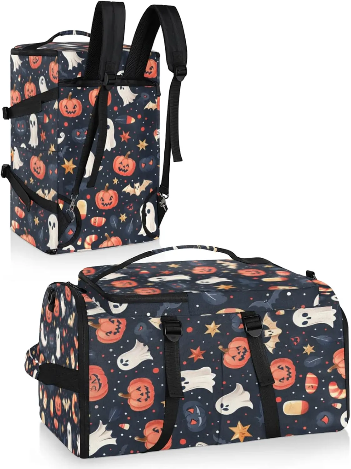 Tactical Sports Duffle Bag for Travel Waterproof Gym Bag with Shoe Compartment 48L Carry On Luggage for Men & Women 3-in-1 Durable Travel Luggage Cartoon Halloween Bats
