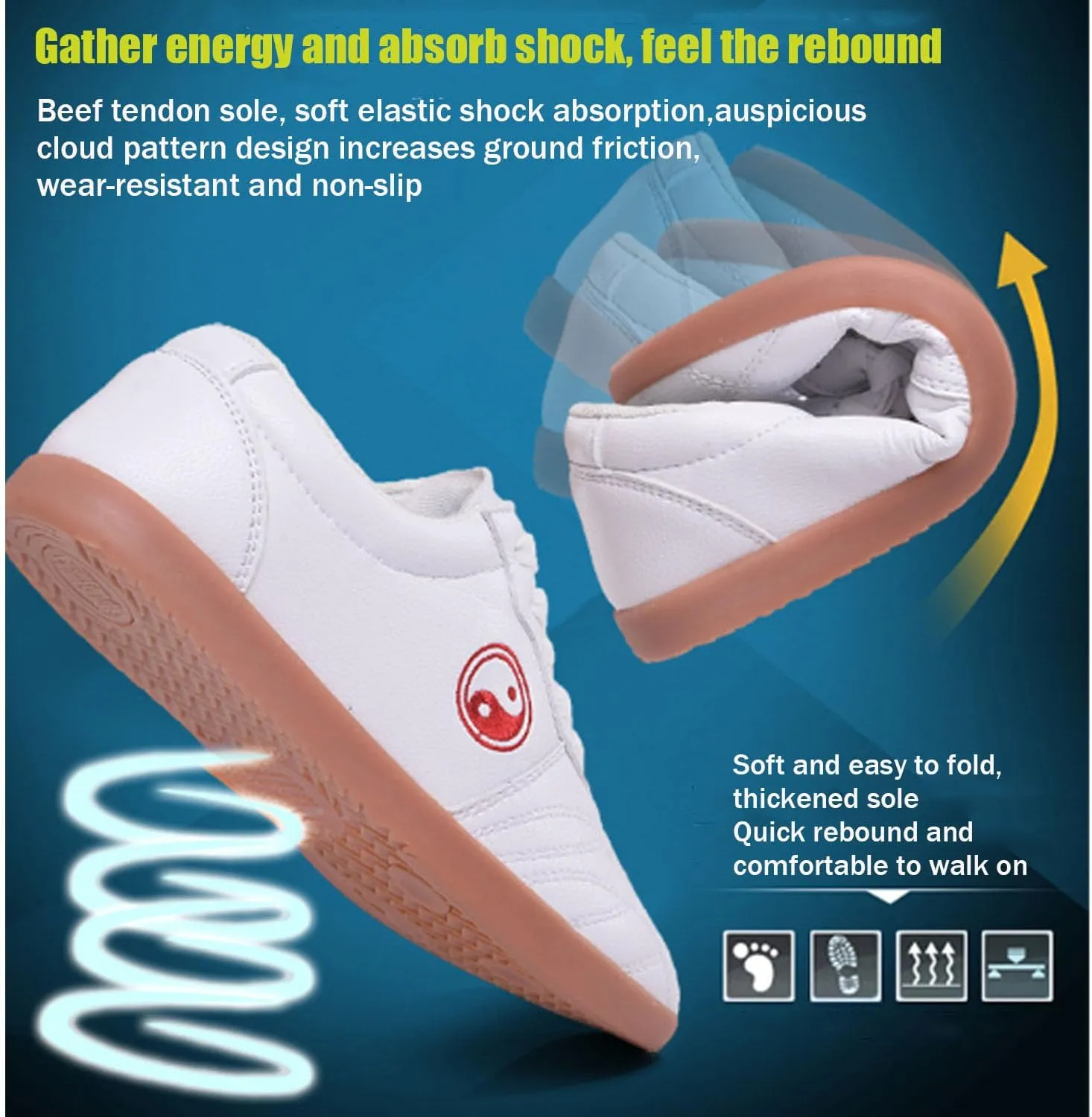 Tai Chi Shoes for Men Non Slip Martial Arts Shoes Women Leather Tai Chi Kung Fu Training Shoes,Taekwondo Shoes,Kung Fu Shoes(Size:42 EU/8 US,Color:White)
