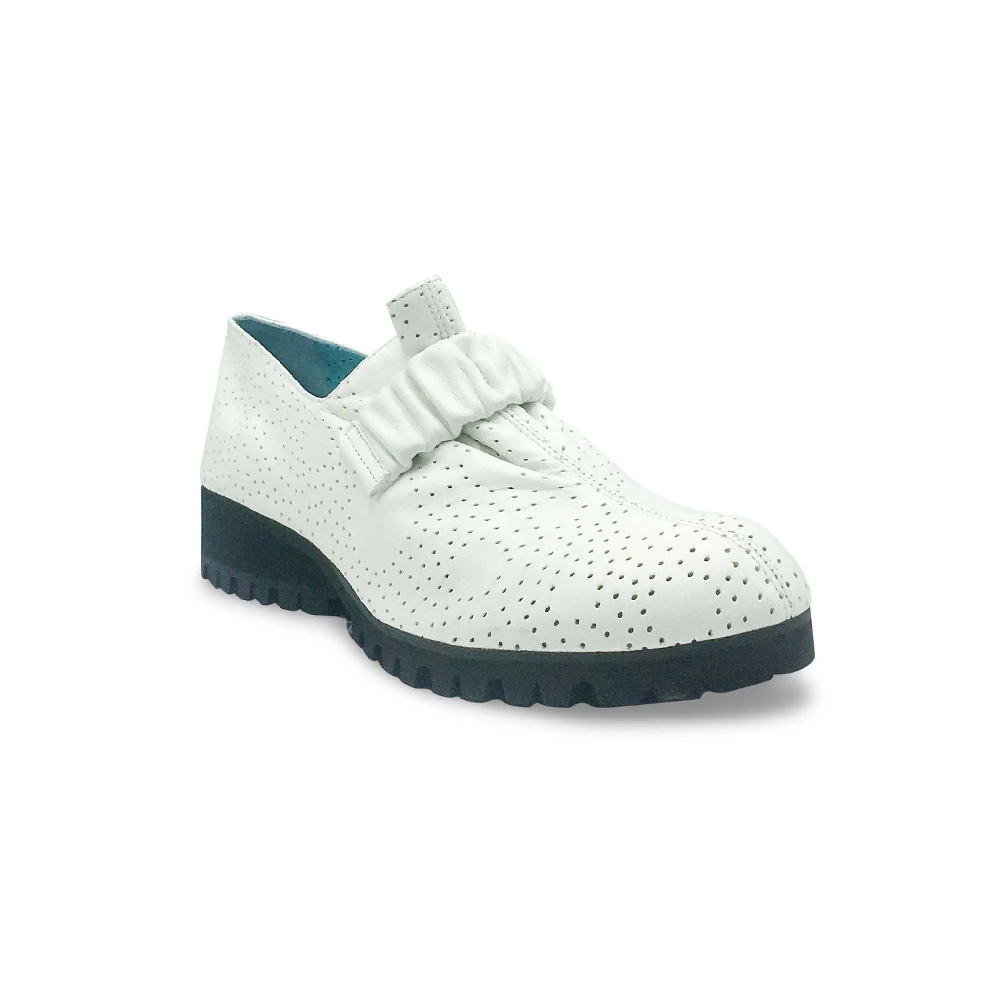 Thierry Rabotin Women's Milano 6511T White Perforated Leather Loafer with Elastic Detail
