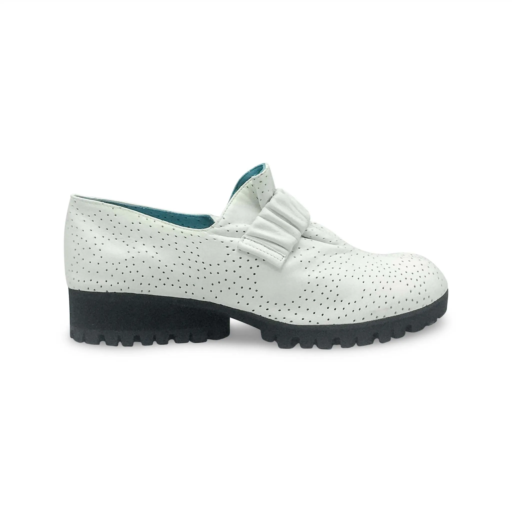 Thierry Rabotin Women's Milano 6511T White Perforated Leather Loafer with Elastic Detail
