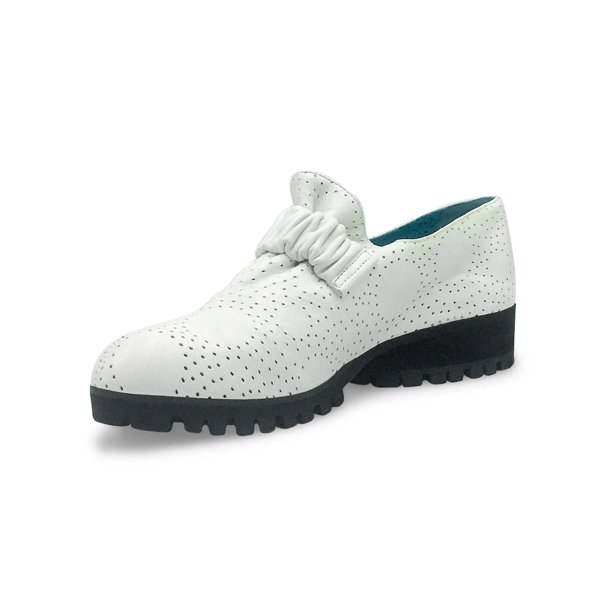 Thierry Rabotin Women's Milano 6511T White Perforated Leather Loafer with Elastic Detail