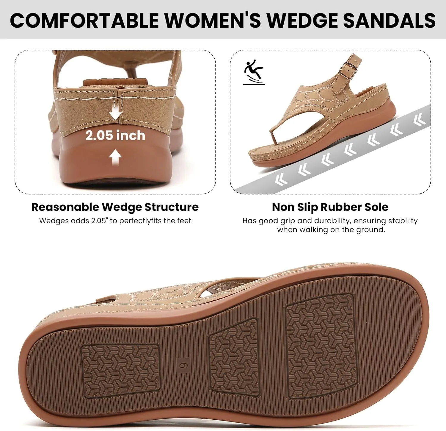 Tilocow Sandals for Women High Arch Support Flip Flops Wedge Sandals Comfortable Beach Shoes Dressy Summer Casual Sandals