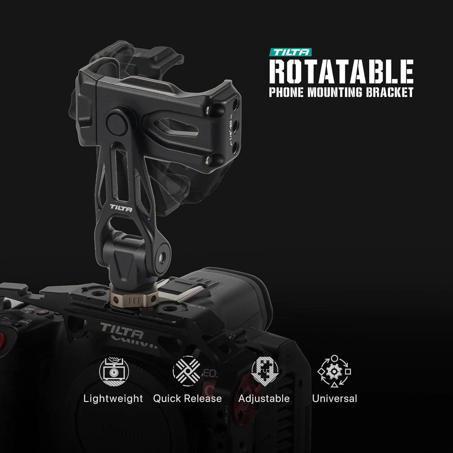 Tilta Rotatable Phone Mounting Bracket | Aluminum Build | Pro Phone Adapter w/Cold Shoe & 1/4" Screw | 360° Rotation and 180° Tilt | Black