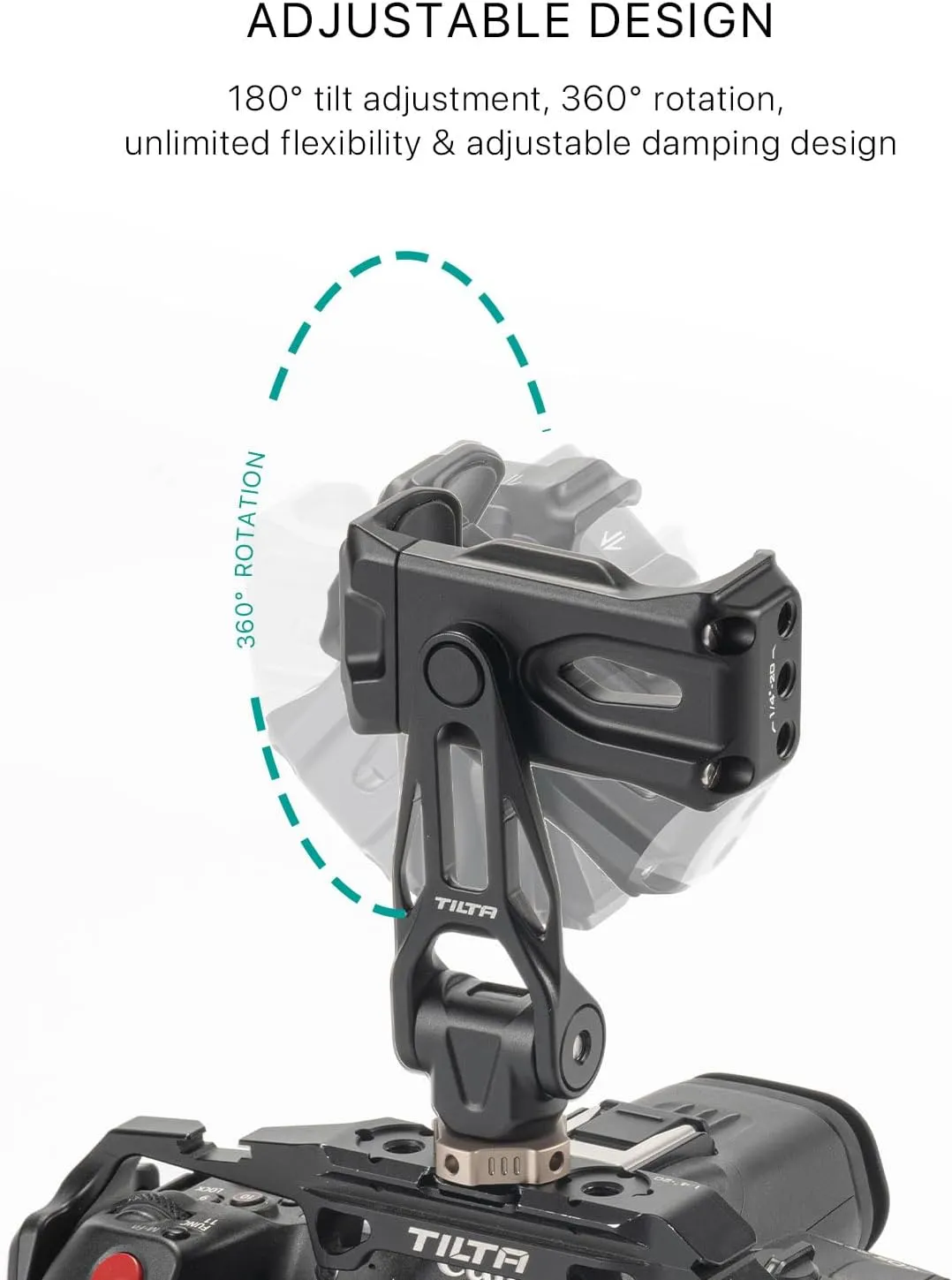 Tilta Rotatable Phone Mounting Bracket | Aluminum Build | Pro Phone Adapter w/Cold Shoe & 1/4" Screw | 360° Rotation and 180° Tilt | Black