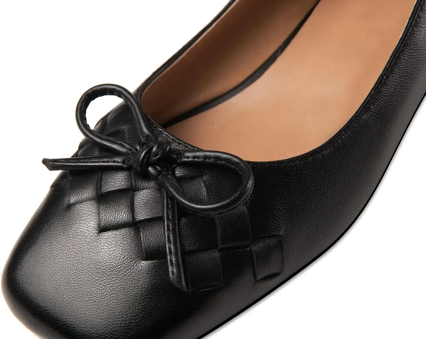 TinaCus Women's Genuine Leather Handmade Square Toe Block Heel Comfortable Walking Loafers with Bowtie