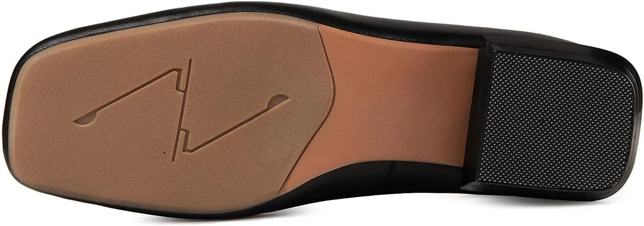 TinaCus Women's Genuine Leather Handmade Square Toe Block Heel Comfortable Walking Loafers with Bowtie