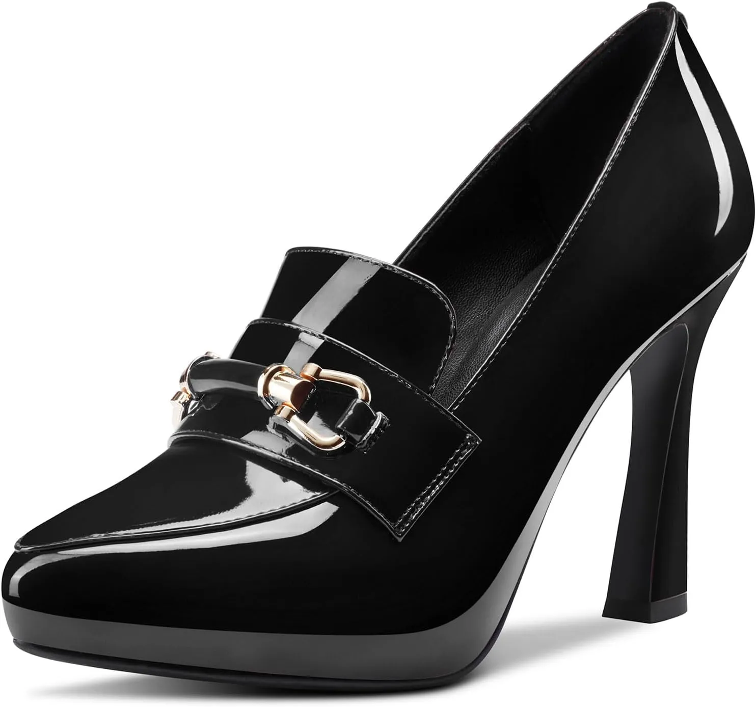 TNYNFBEB Womens Chunky Block High Heel Close Pointed Toe Pumps Slip-on Metal Chain Prom Basic Classic 3.9 Inches Heels