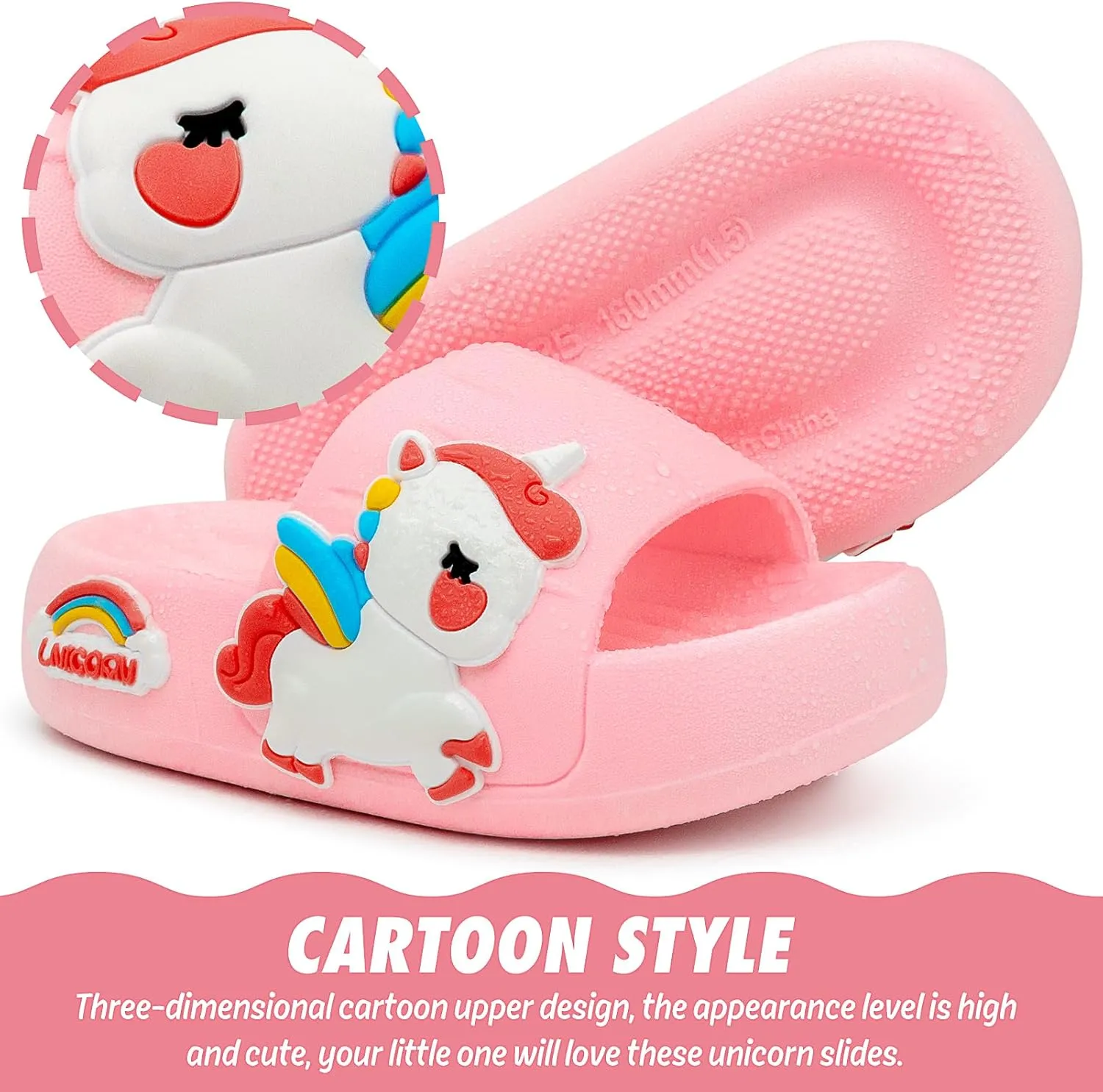 Toddler Little Kids Slide Sandals Comfy Non-slip Unicorn Summer Beach Pool Water Shoes Thick Sole Boys Girls Shower Slippers