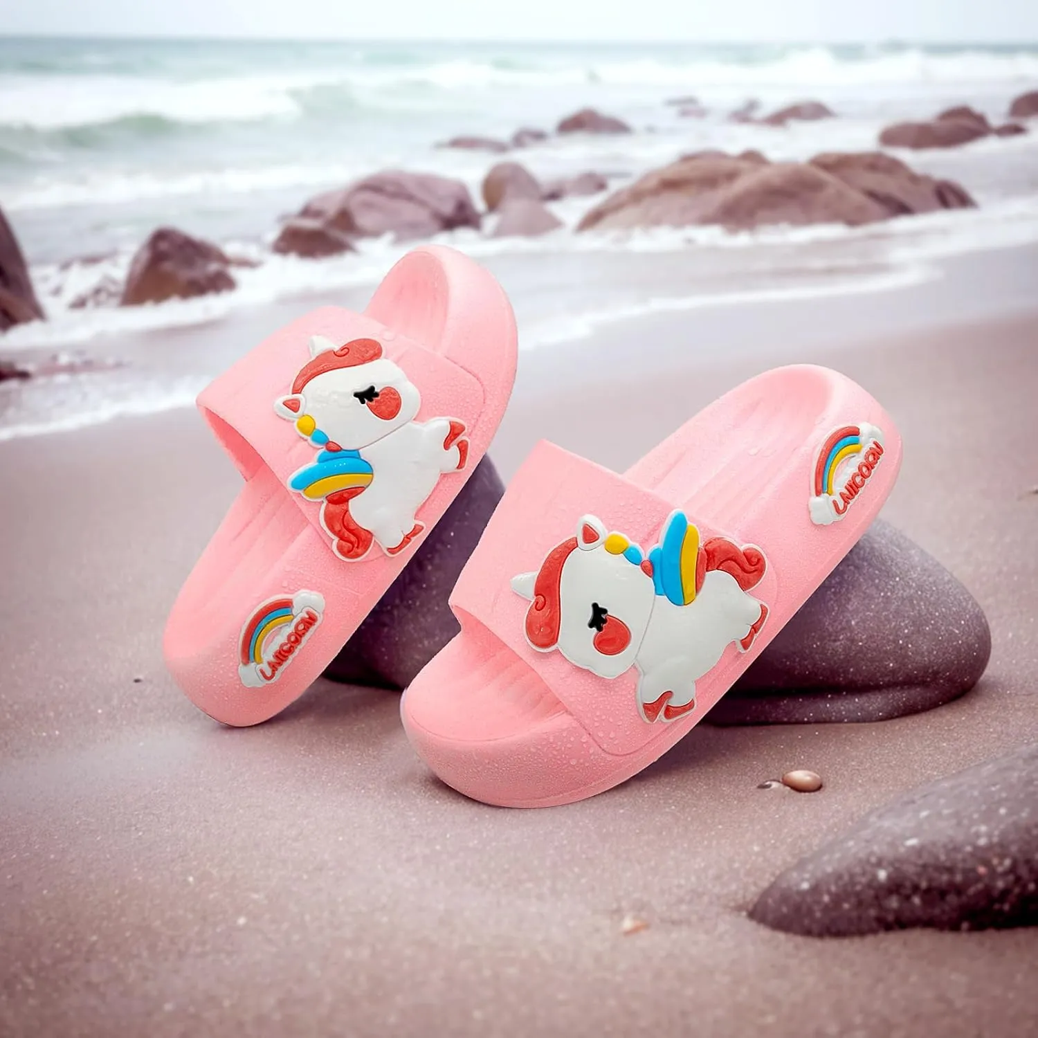 Toddler Little Kids Slide Sandals Comfy Non-slip Unicorn Summer Beach Pool Water Shoes Thick Sole Boys Girls Shower Slippers