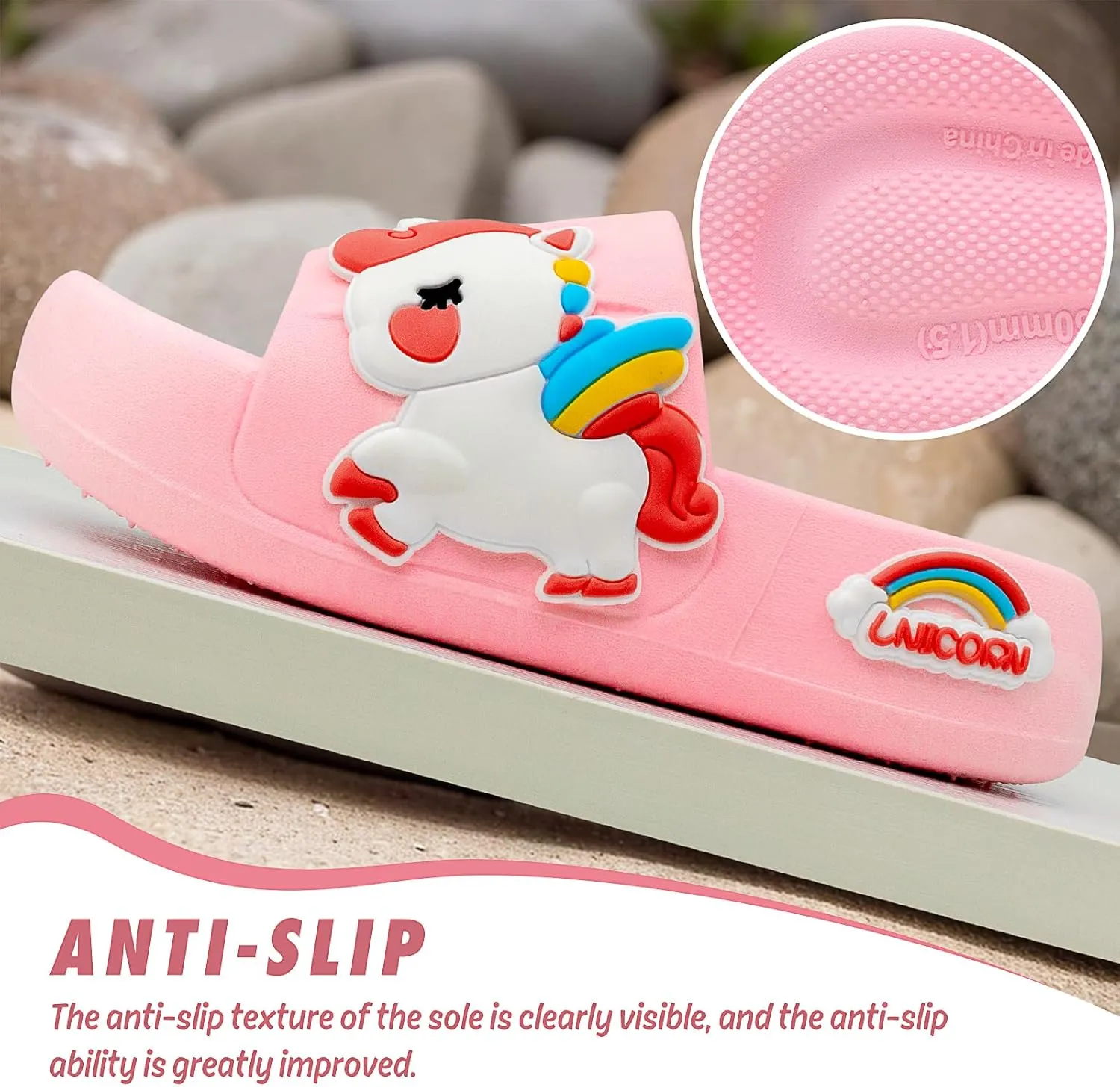 Toddler Little Kids Slide Sandals Comfy Non-slip Unicorn Summer Beach Pool Water Shoes Thick Sole Boys Girls Shower Slippers