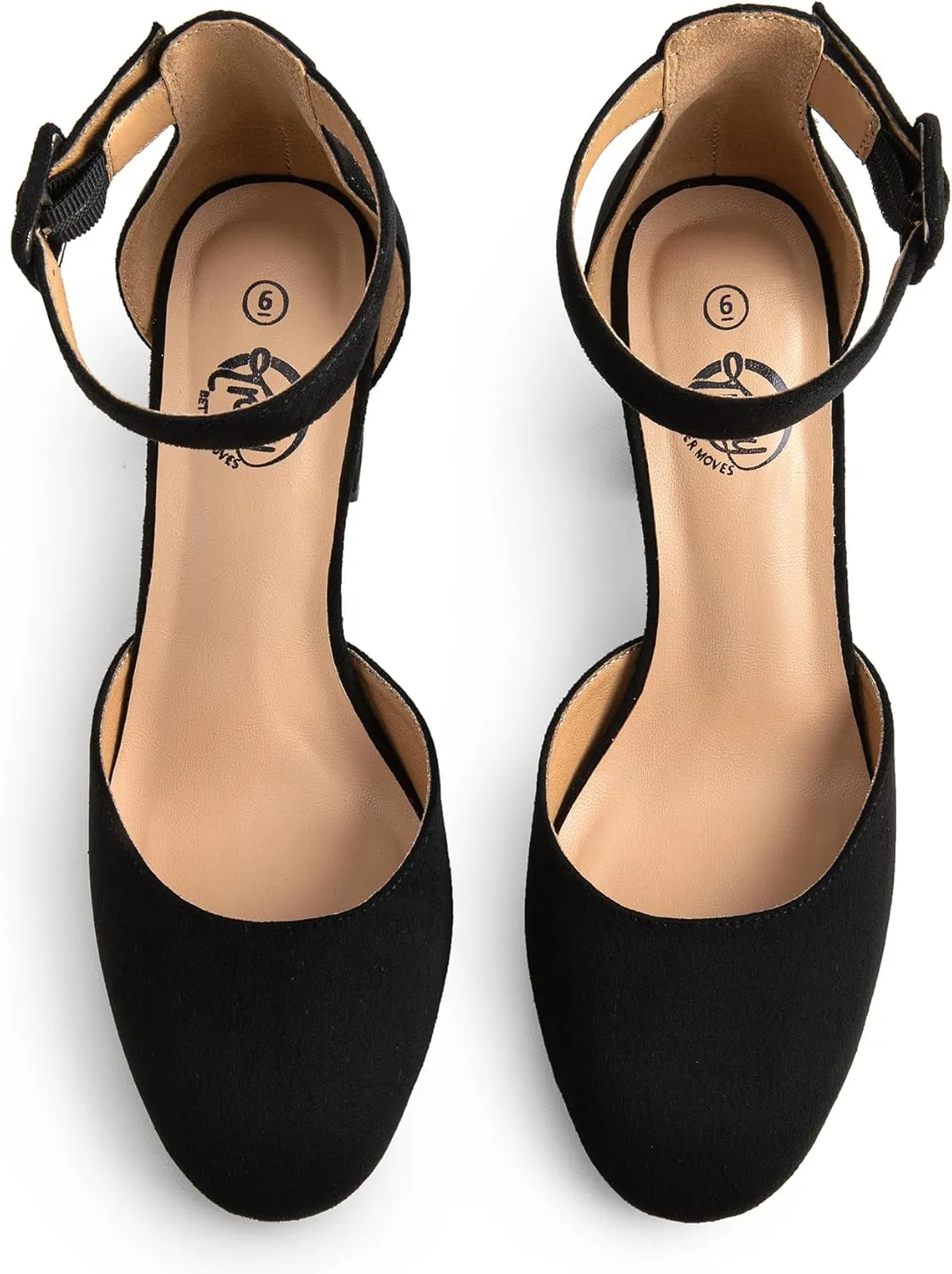 Trary Heels for Women, Low Heel Closed Round Toe Chunky Block Nude Heels Adjustable Ankle Strap Comfy Pumps Shoes Black Heels for Women Versatility Heels Wedding Daily Dressy 2.75" Heels
