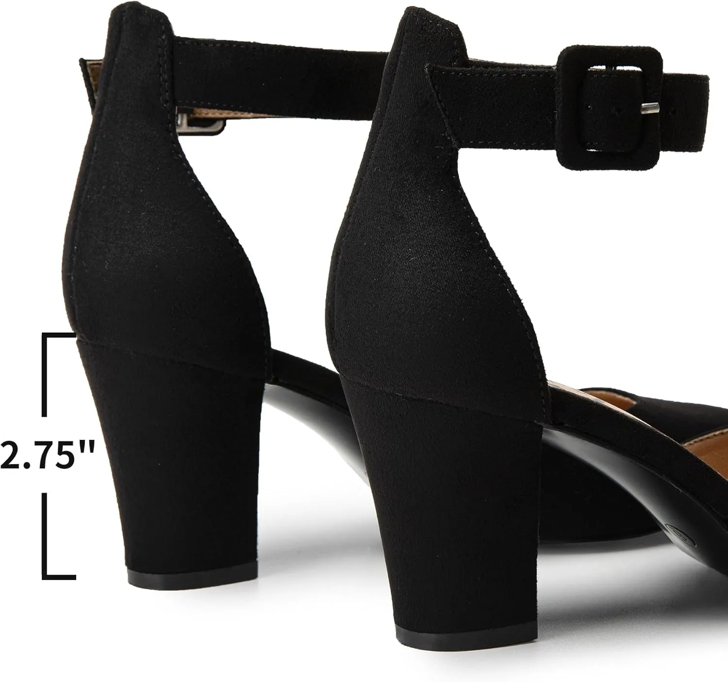 Trary Heels for Women, Low Heel Closed Round Toe Chunky Block Nude Heels Adjustable Ankle Strap Comfy Pumps Shoes Black Heels for Women Versatility Heels Wedding Daily Dressy 2.75" Heels