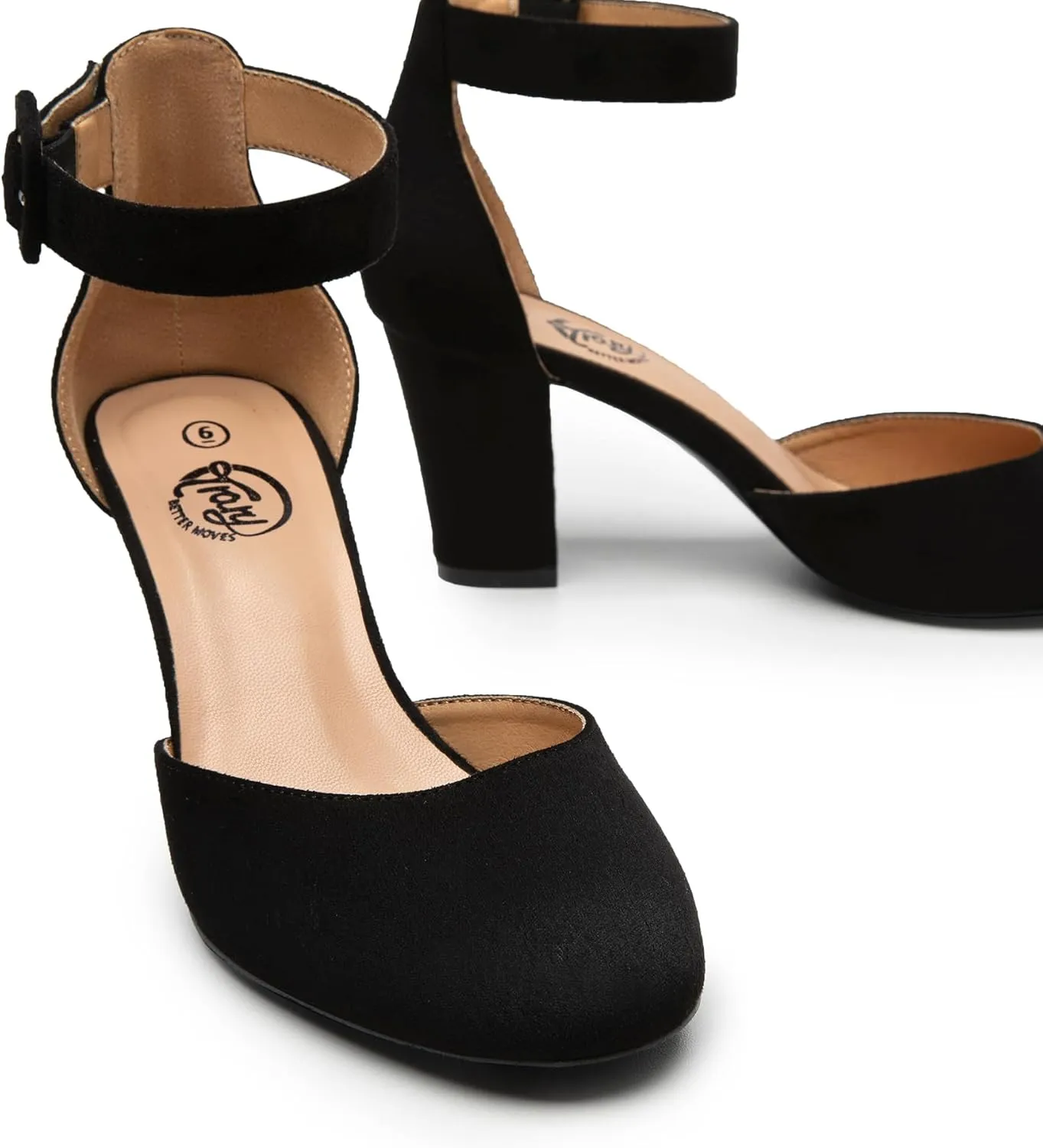 Trary Heels for Women, Low Heel Closed Round Toe Chunky Block Nude Heels Adjustable Ankle Strap Comfy Pumps Shoes Black Heels for Women Versatility Heels Wedding Daily Dressy 2.75" Heels