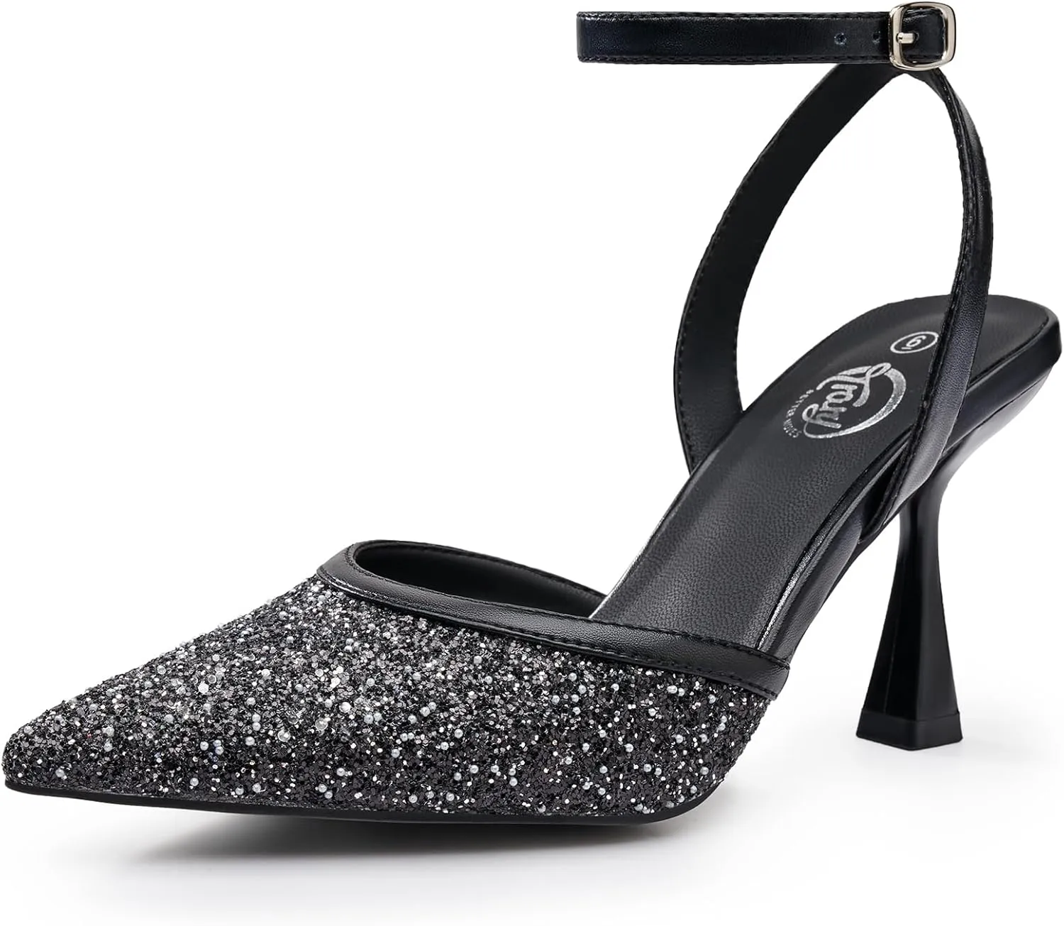 Trary Heels Women Pumps Closed Toe Ankle Strap Pointed Toe Heeled Sandals for Women Stiletto Wedding Dress Shoes
