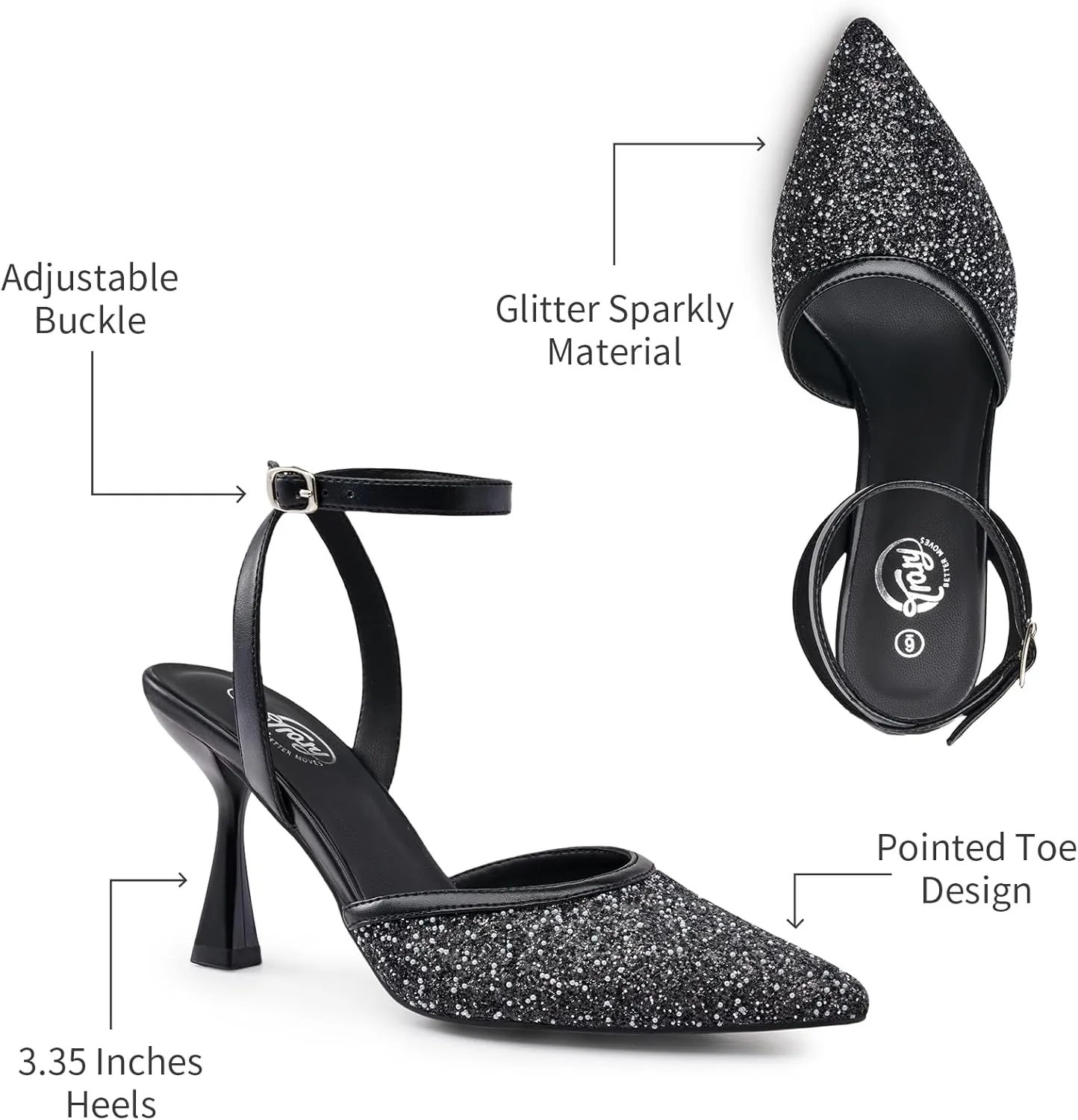 Trary Heels Women Pumps Closed Toe Ankle Strap Pointed Toe Heeled Sandals for Women Stiletto Wedding Dress Shoes
