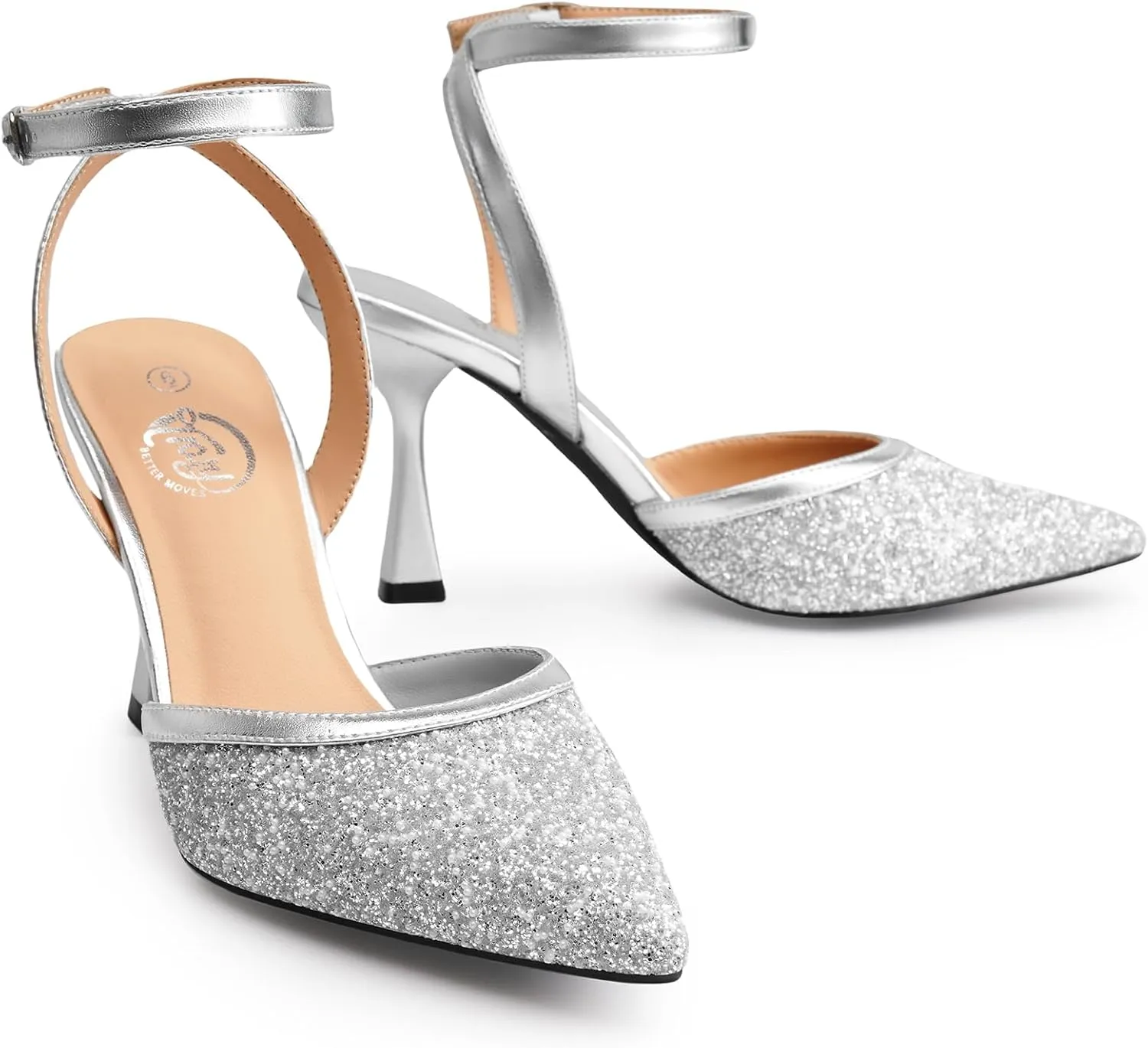 Trary Heels Women Pumps Closed Toe Ankle Strap Pointed Toe Heeled Sandals for Women Stiletto Wedding Dress Shoes
