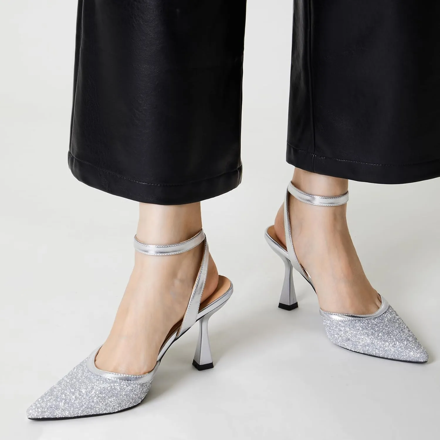 Trary Heels Women Pumps Closed Toe Ankle Strap Pointed Toe Heeled Sandals for Women Stiletto Wedding Dress Shoes